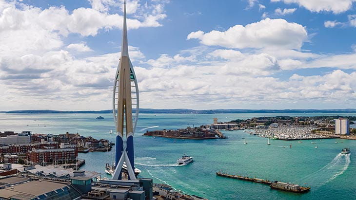 A view of Spinnaker Tower and the port in Portsmouth, England, United Kingdom